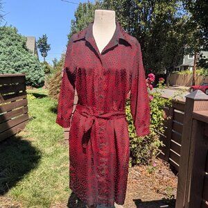 New York & Company Black & Read Heart Print Shirtdress - Size M